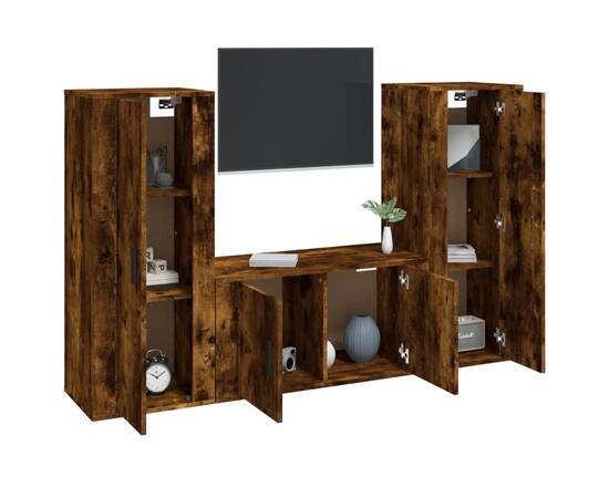 Set dulapuri tv, 3 piese, stejar fumuriu, lemn prelucrat, 3 image