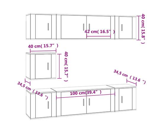 Set dulapuri tv, 7 piese, alb extralucios, lemn prelucrat, 7 image