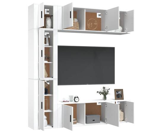 Set dulapuri tv, 7 piese, alb extralucios, lemn prelucrat, 3 image