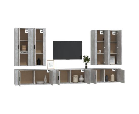 Set dulapuri tv, 7 piese, gri beton, lemn prelucrat, 3 image