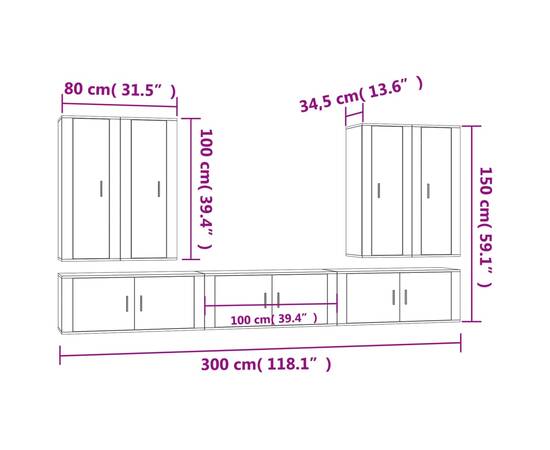 Set dulapuri tv, 7 piese, gri beton, lemn prelucrat, 9 image