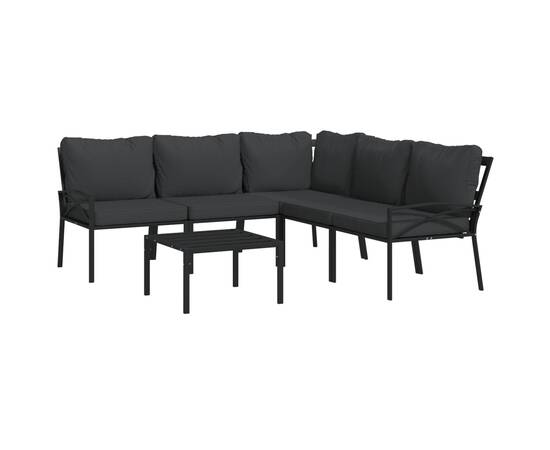 Set mobilier de grădină cu perne gri, 6 piese, oțel, 3 image