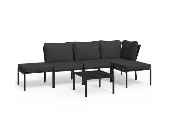 Set mobilier de grădină cu perne gri, 6 piese, oțel, 2 image