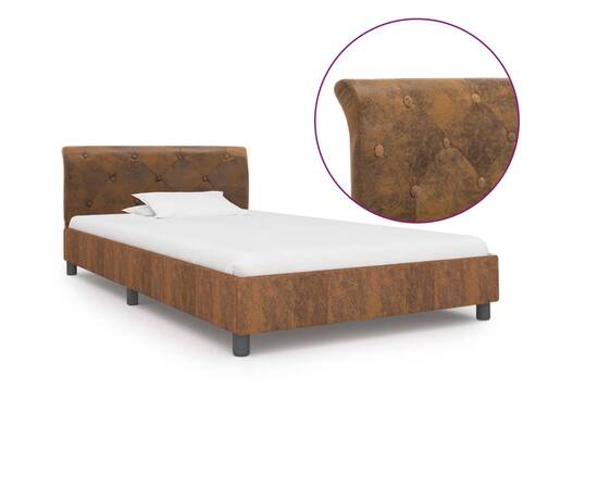 Cadru de pat, maro, 100 x 200 cm, piele întoarsă ecologică
