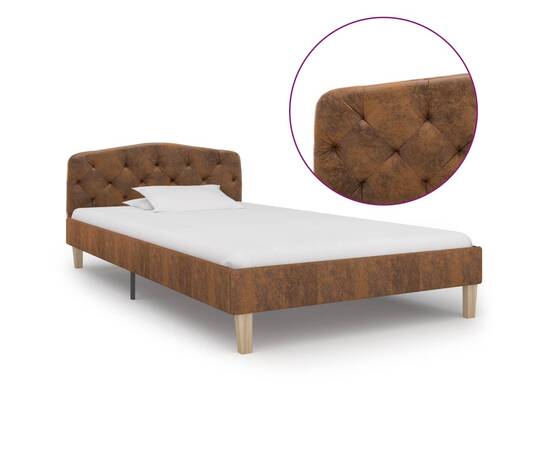 Cadru de pat, maro, 90x200 cm, piele întoarsă ecologică