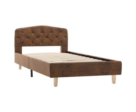 Cadru de pat, maro, 90x200 cm, piele întoarsă ecologică, 3 image