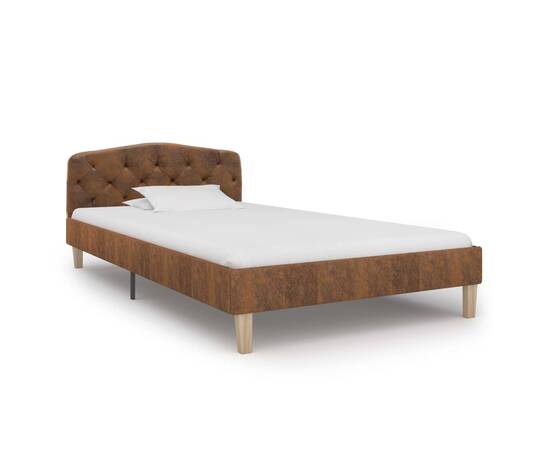 Cadru de pat, maro, 90x200 cm, piele întoarsă ecologică, 2 image