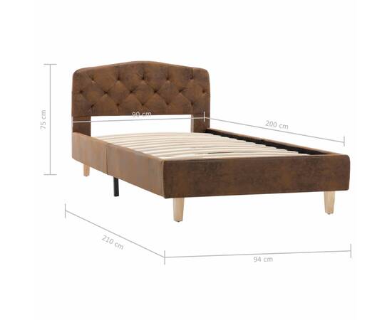 Cadru de pat, maro, 90x200 cm, piele întoarsă ecologică, 8 image