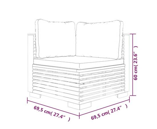Canapea de colț de grădină cu perne crem, lemn masiv de tec, 7 image