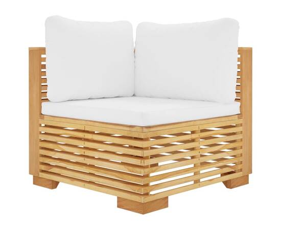Canapea de colț de grădină cu perne crem, lemn masiv de tec, 2 image