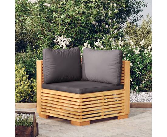 Canapea de colț de grădină cu perne gri închis lemn masiv tec