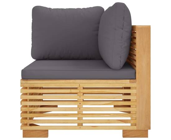 Canapea de colț de grădină cu perne gri închis lemn masiv tec, 4 image