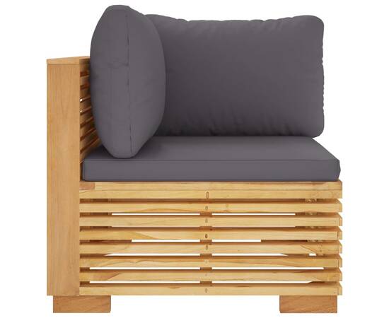 Canapea de colț de grădină cu perne gri închis lemn masiv tec, 3 image