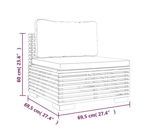 Canapea de mijloc de grădină cu perne gri închis lemn masiv tec, 7 image