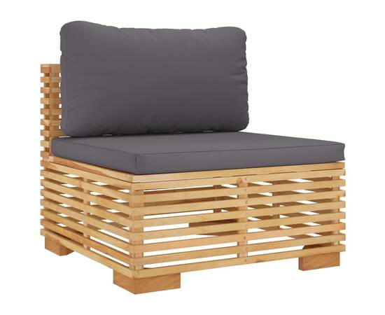 Canapea de mijloc de grădină cu perne gri închis lemn masiv tec, 2 image