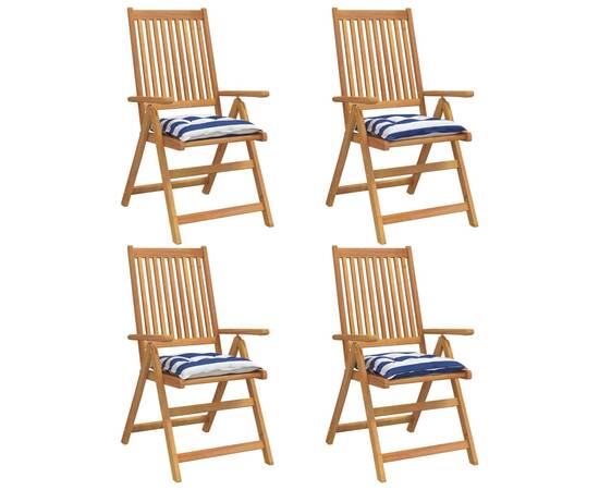 Perne de scaun, 4 buc., albastru&alb, 50x50x7 cm, textil, dungi, 3 image