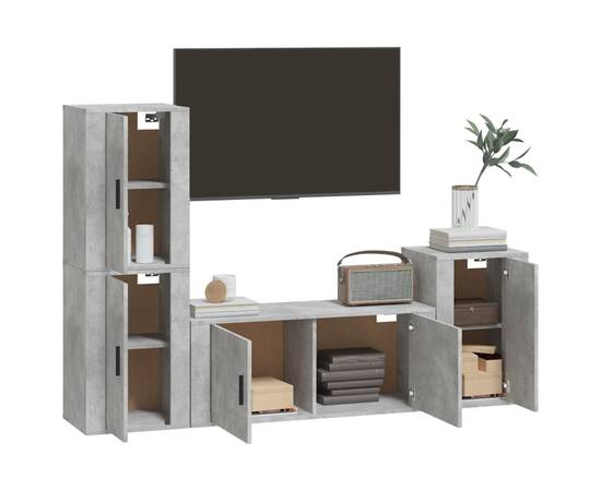 Set dulap tv, 4 piese, gri beton, lemn prelucrat, 3 image