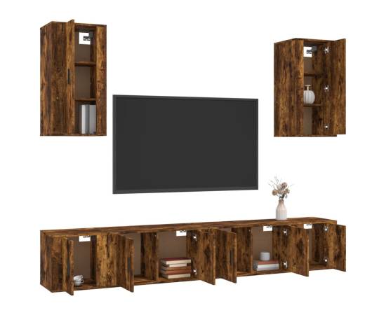 Set dulapuri tv, 6 piese, stejar fumuriu, lemn prelucrat, 3 image