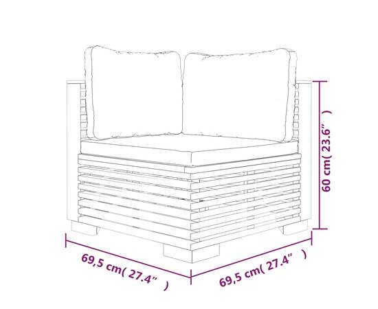 Set mobilier grădină cu perne, 3 piese, lemn masiv de tec, 7 image