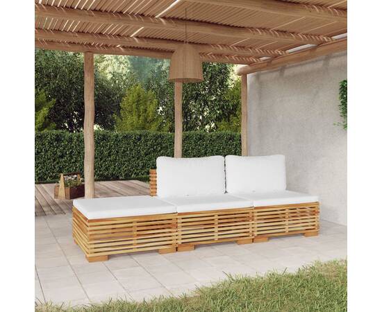 Set mobilier grădină cu perne, 3 piese, lemn masiv de tec