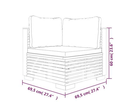 Set mobilier grădină cu perne, 3 piese, lemn masiv de tec, 8 image