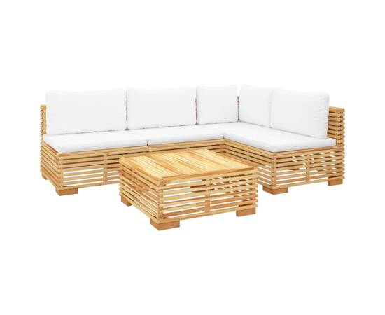 Set mobilier grădină cu perne, 5 piese, lemn masiv de tec, 3 image
