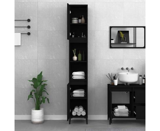 Dulap de baie, negru, 30x30x190 cm, lemn prelucrat, 3 image