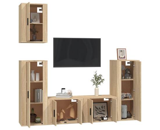 Set dulap tv, 5 piese, stejar sonoma, lemn prelucrat, 3 image