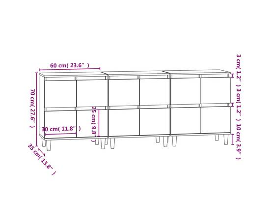 Servante, 3 buc, stejar afumat, 60x35x70 cm, lemn prelucrat, 11 image