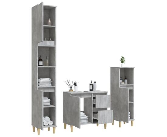 Set dulapuri de baie, 3 piese, gri beton, lemn prelucrat, 4 image