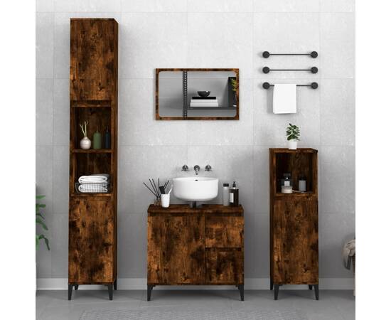 Set dulapuri de baie, 3 piese, stejar afumat, lemn prelucrat