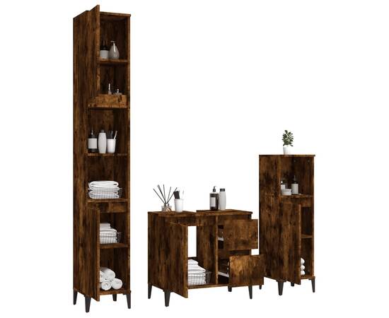 Set dulapuri de baie, 3 piese, stejar afumat, lemn prelucrat, 4 image