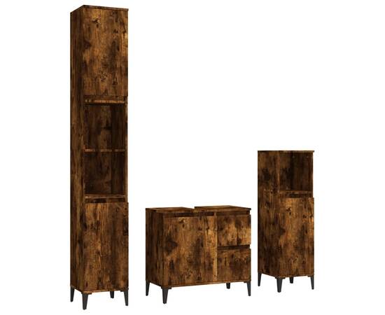 Set dulapuri de baie, 3 piese, stejar afumat, lemn prelucrat, 2 image
