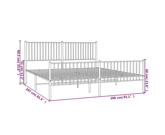 Cadru pat metalic cu tăblii de cap/picioare, negru, 200x200 cm, 9 image