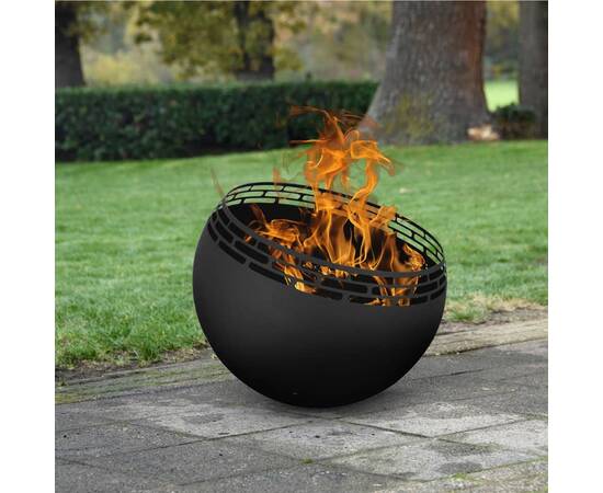 Esschert design bol pentru foc, negru, cu dungi