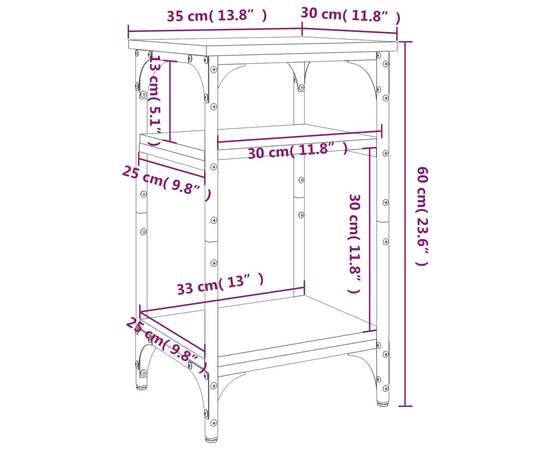 Masă laterală, stejar fumuriu, 35x30x60 cm, lemn compozit, 9 image