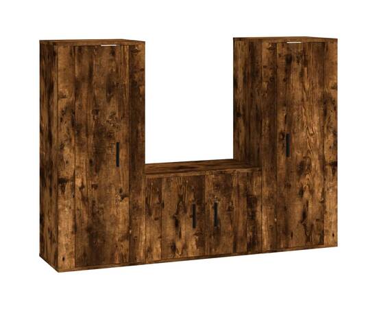 Set dulapuri tv, 3 piese, stejar fumuriu, lemn prelucrat, 2 image