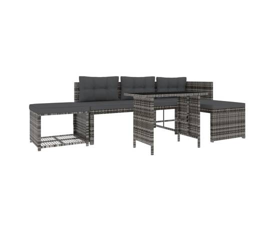 Set mobilier de grădină cu perne, 4 piese, gri, poliratan, 4 image