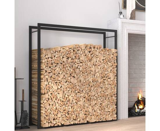 Suport pentru lemne de foc, negru mat, 110x28x116 cm, oțel