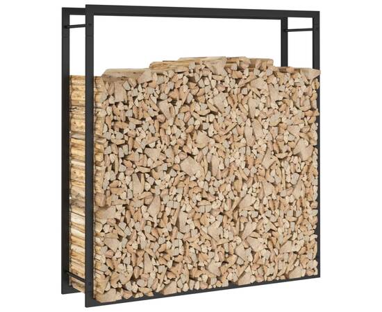 Suport pentru lemne de foc, negru mat, 110x28x116 cm, oțel, 5 image