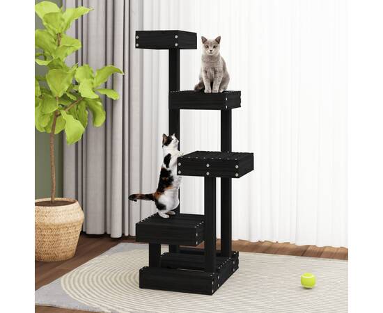 Ansamblu de pisici, negru, 45,5x49x103 cm, lemn masiv de pin, 3 image