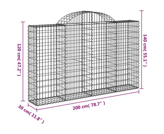 Coșuri gabion arcuite 8 buc, 200x30x120/140 cm, fier galvanizat, 6 image