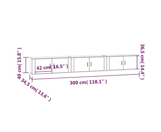 Dulapuri tv montate perete 3 buc. alb extralucios 100x34,5x40cm, 8 image