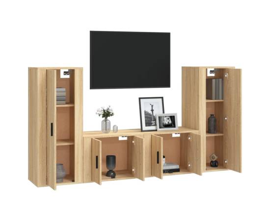 Set dulap tv, 4 piese, stejar sonoma, lemn prelucrat, 3 image