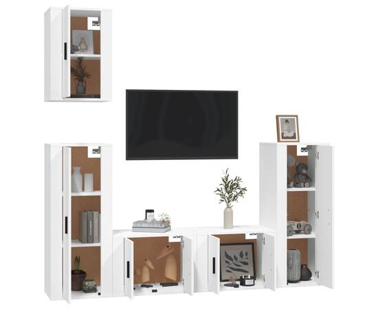 Set dulap tv, 5 piese, alb, lemn prelucrat, 3 image