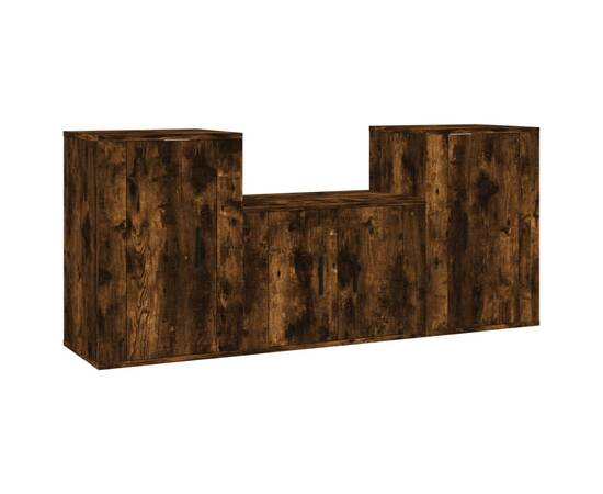 Set dulapuri tv, 3 piese, stejar fumuriu, lemn prelucrat, 2 image