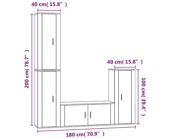 Set dulapuri tv, 4 piese, stejar fumuriu, lemn prelucrat, 7 image