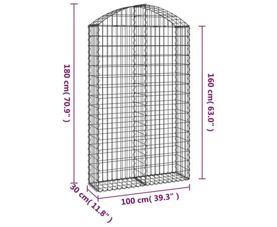 Coș gabion arcuit, 100x30x160/180 cm, fier galvanizat, 5 image