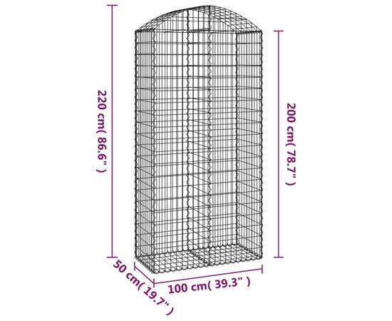 Coș gabion arcuit, 100x50x200/220 cm, fier galvanizat, 5 image