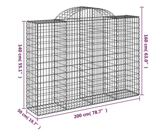 Coș gabion arcuit, 200x50x140/160 cm, fier galvanizat, 5 image